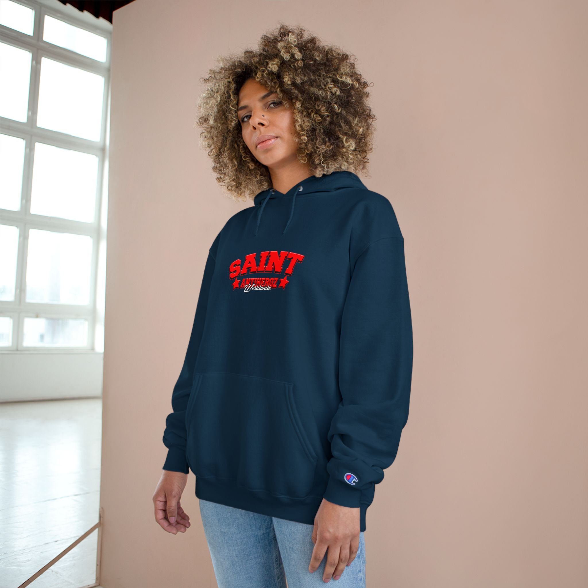 Saint Savior Hoodie — Religious Graphic Champion-Style Pullover