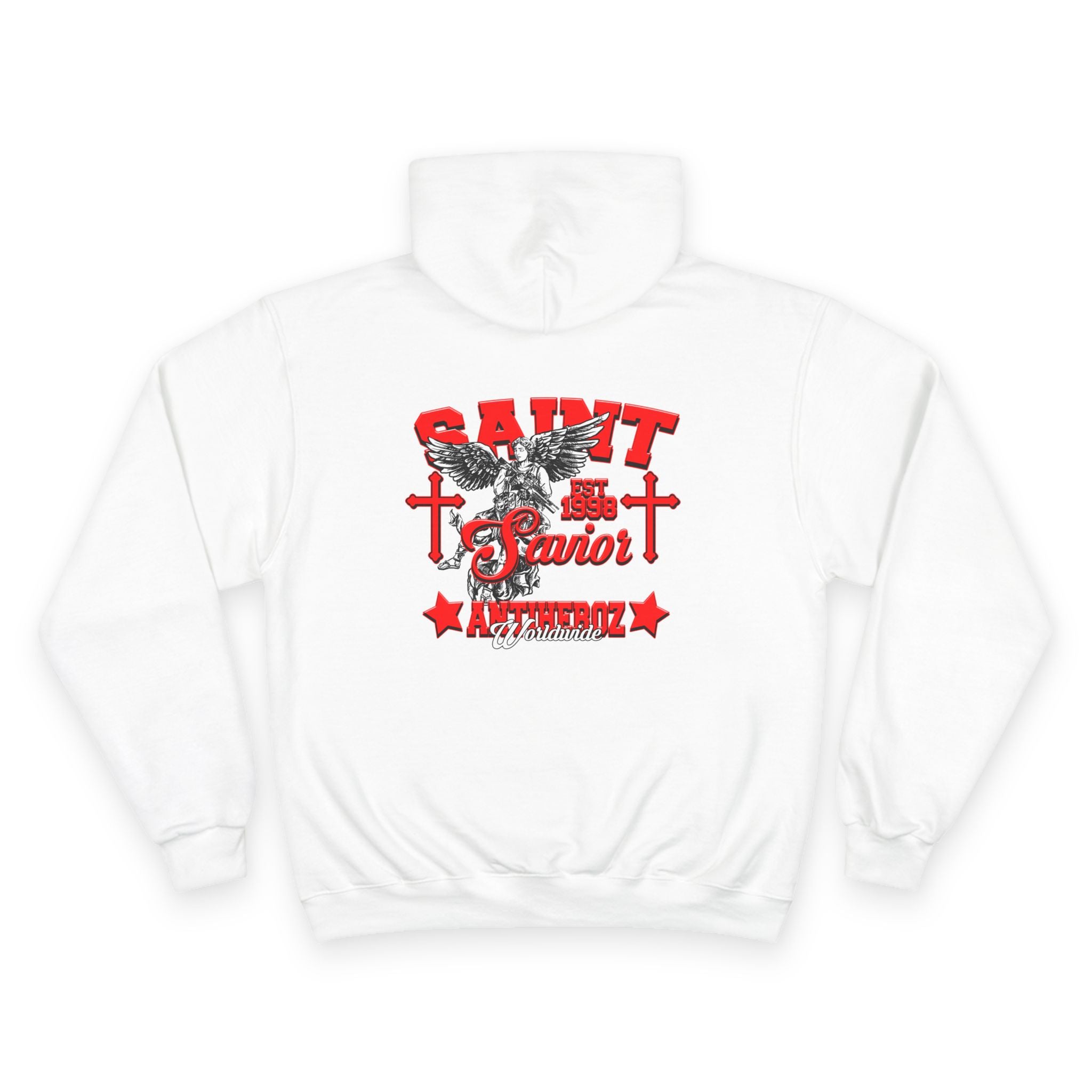 Saint Savior Hoodie — Religious Graphic Champion-Style Pullover