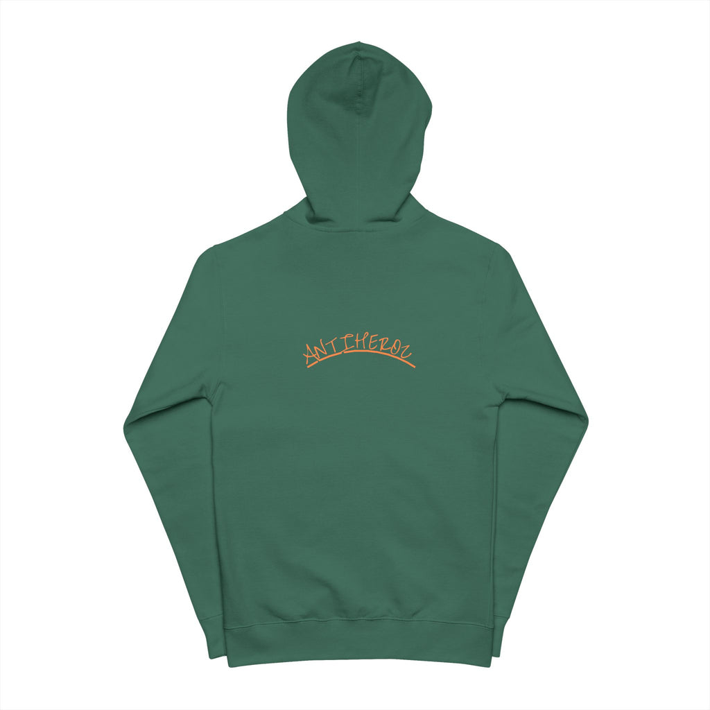 Zip-Up Hoodie — Green 'Be Kind' Minimal Embroidered Design