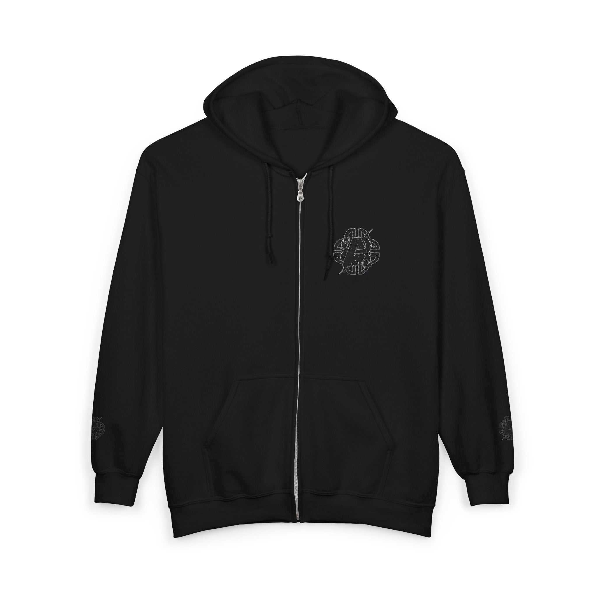Full-Zip Hoodie with Minimalist Celtic Knot Logo — Black Zip-Up Sweatshirt