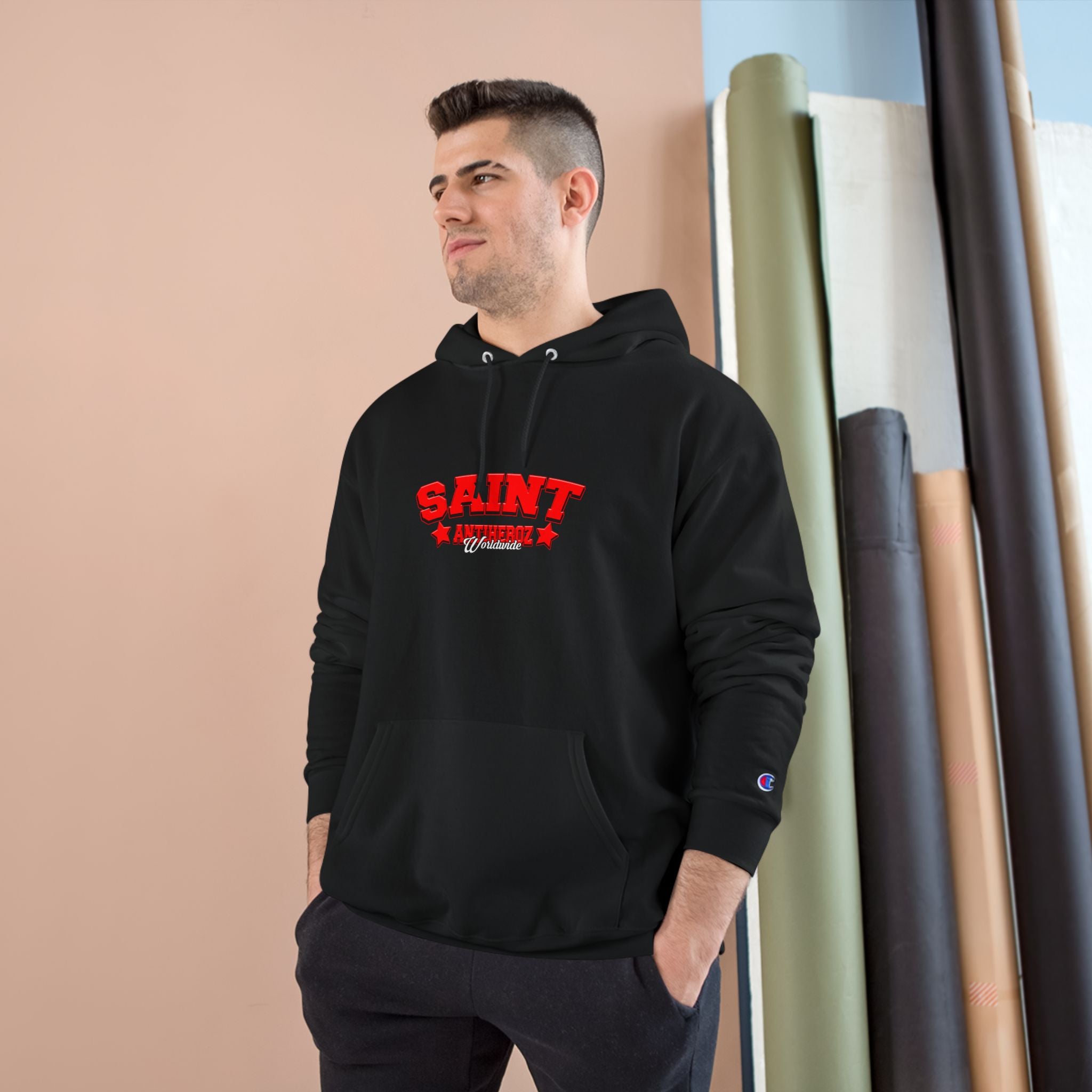 Saint Savior Hoodie — Religious Graphic Champion-Style Pullover
