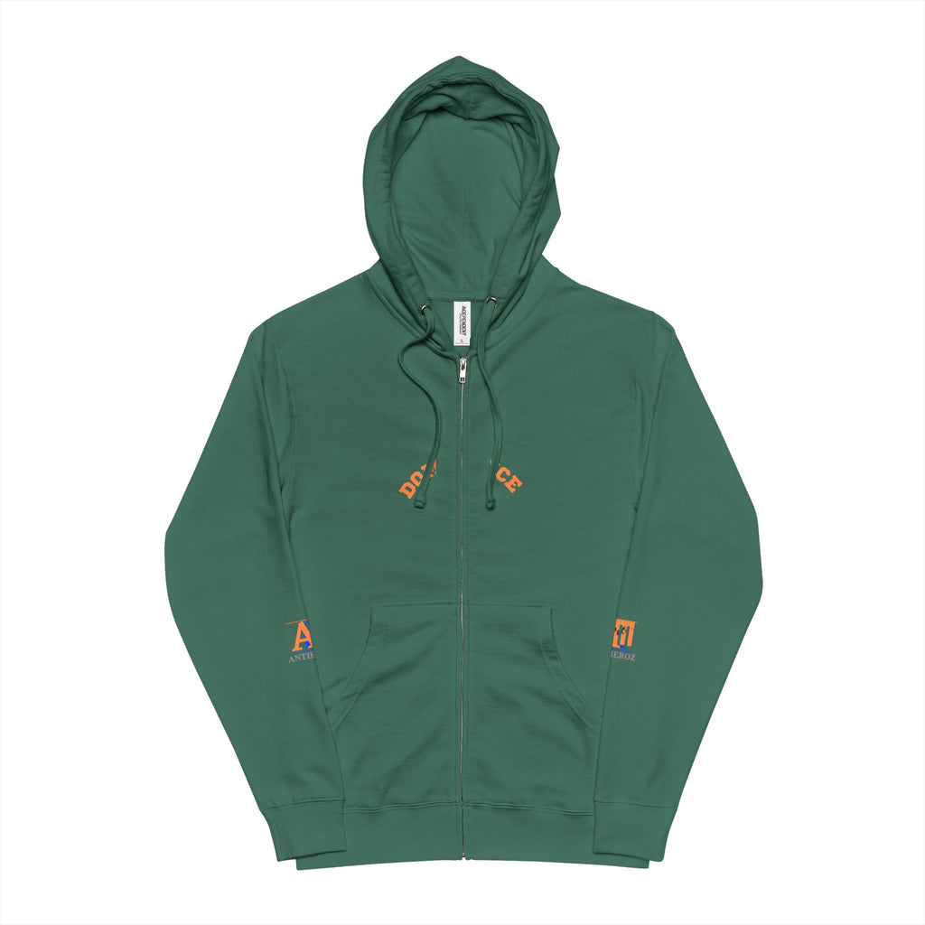 Zip-Up Hoodie — Green 'Be Kind' Minimal Embroidered Design