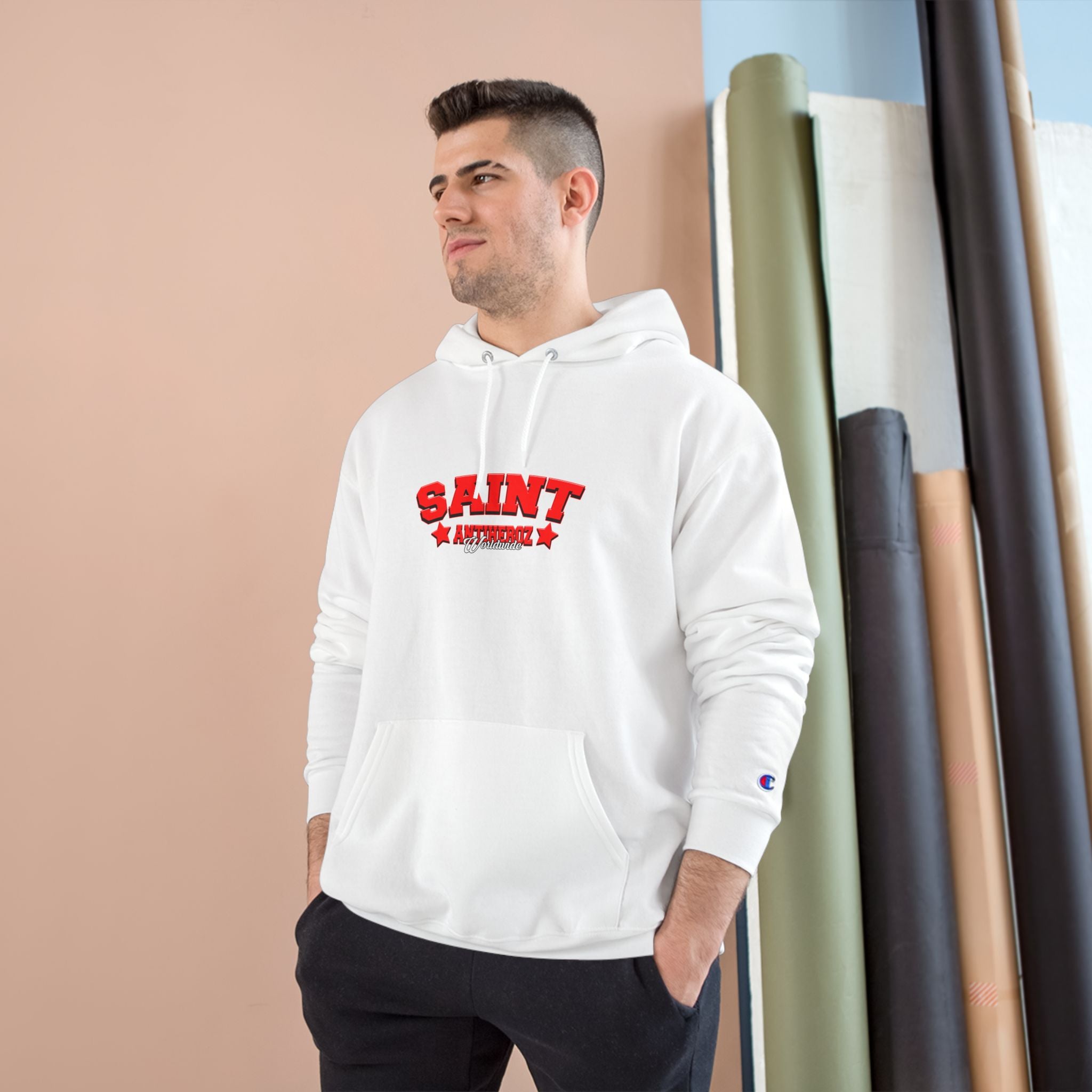 Saint Savior Hoodie — Religious Graphic Champion-Style Pullover