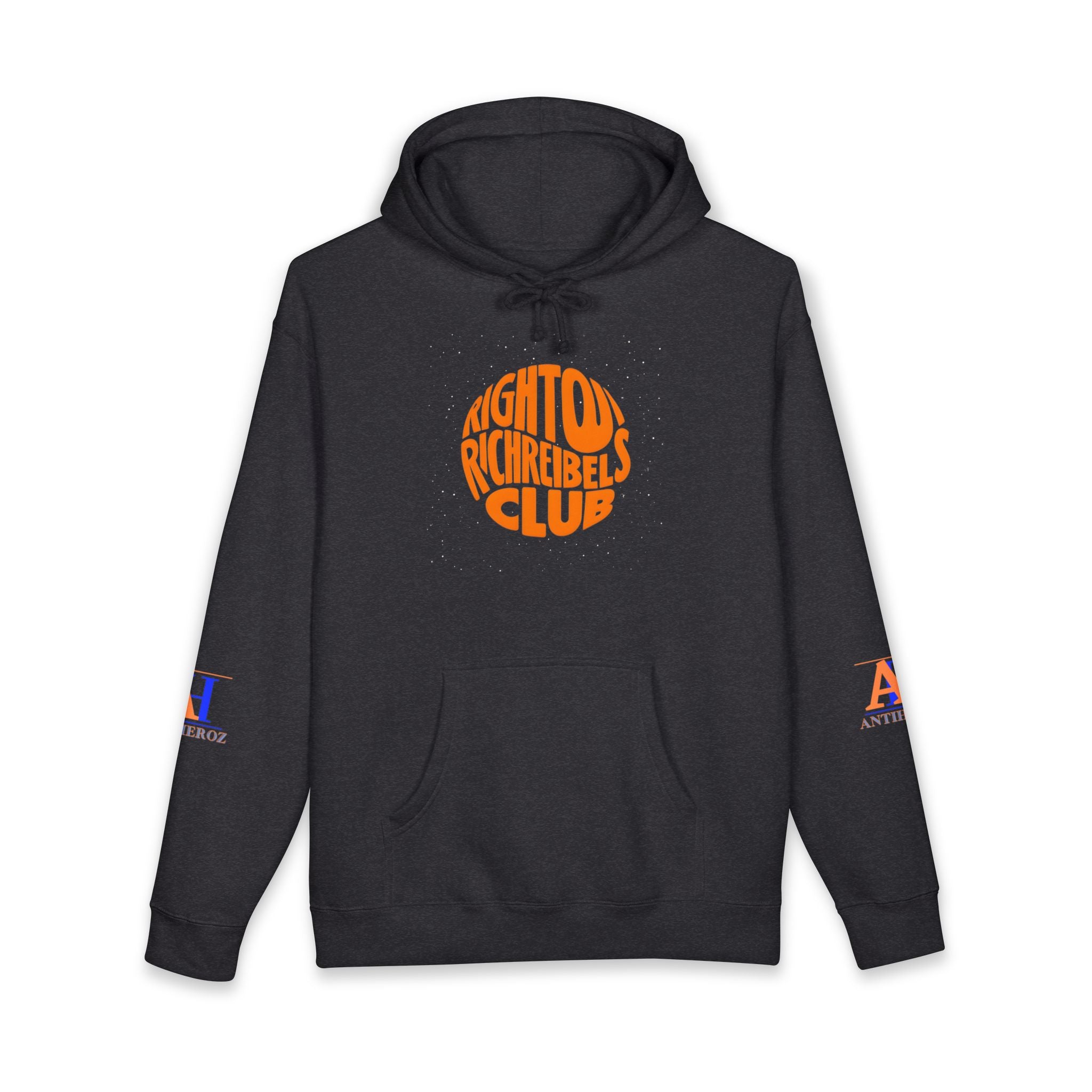 Hoodie — 'Righton Richrebels Club' Orange Logo & 'Anti' Back Graphic Hooded Sweatshirt