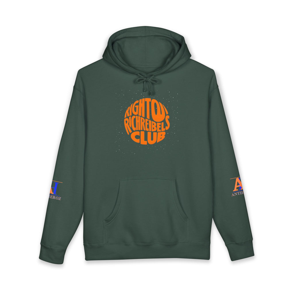 Hoodie — 'Righton Richrebels Club' Orange Logo & 'Anti' Back Graphic Hooded Sweatshirt