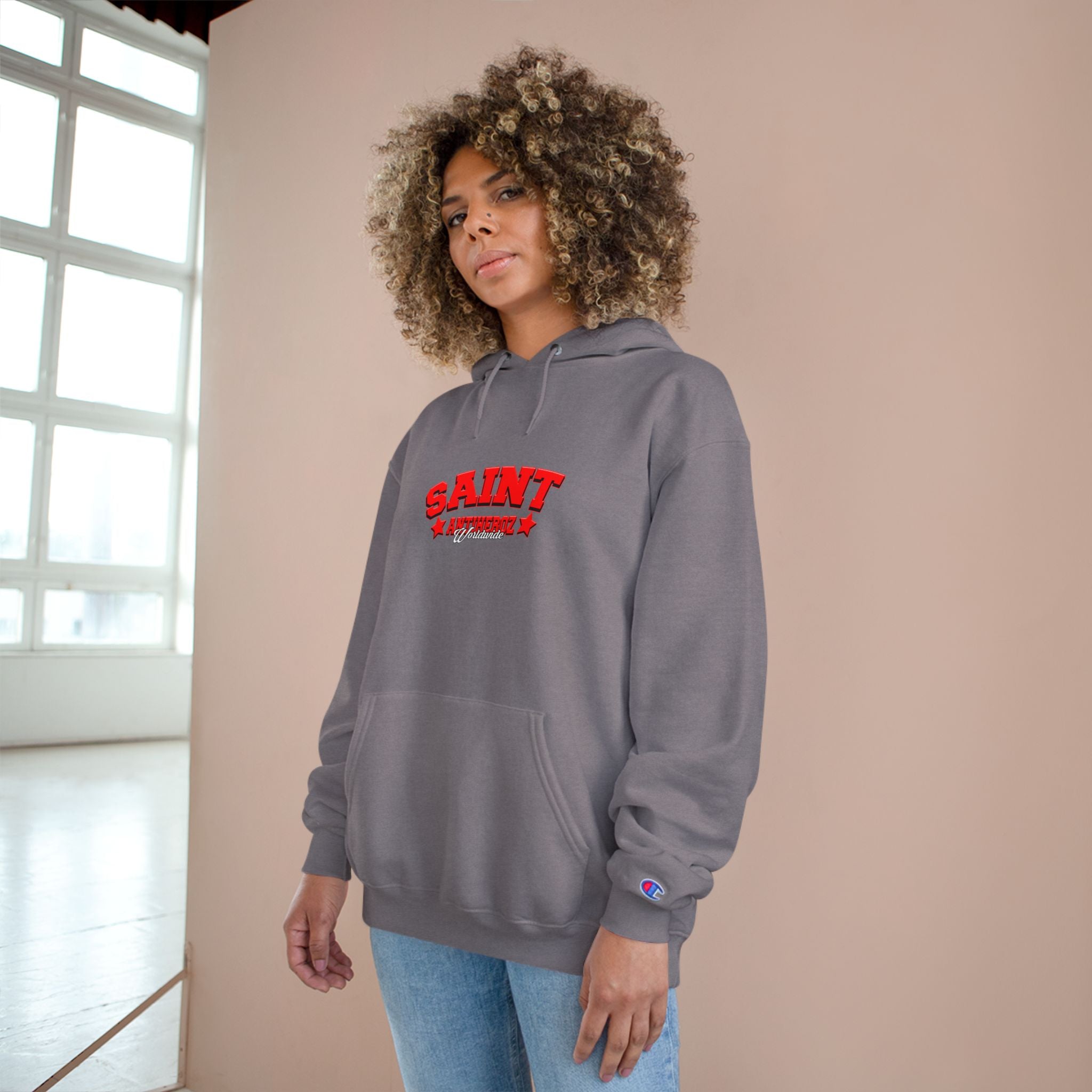 Saint Savior Hoodie — Religious Graphic Champion-Style Pullover