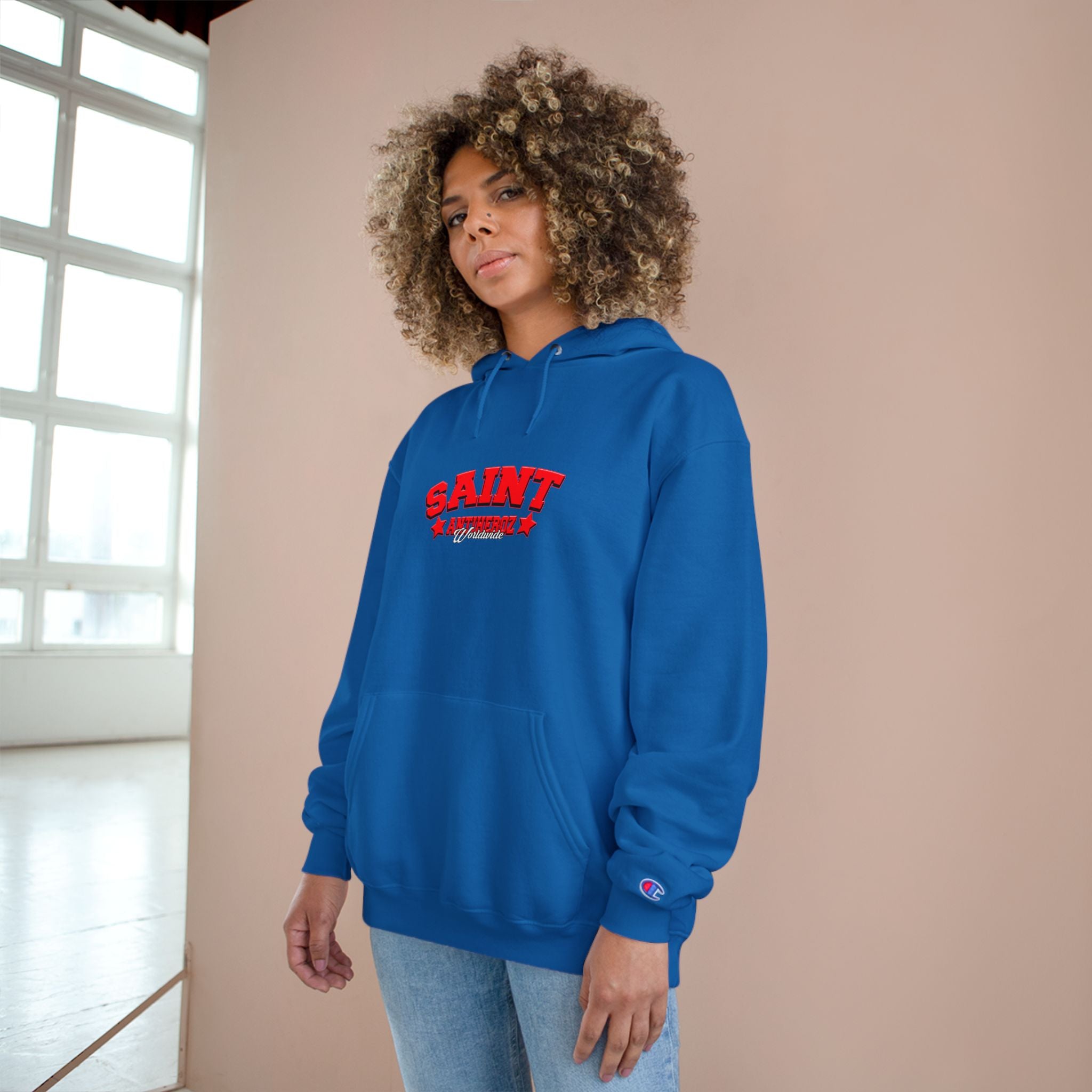 Saint Savior Hoodie — Religious Graphic Champion-Style Pullover