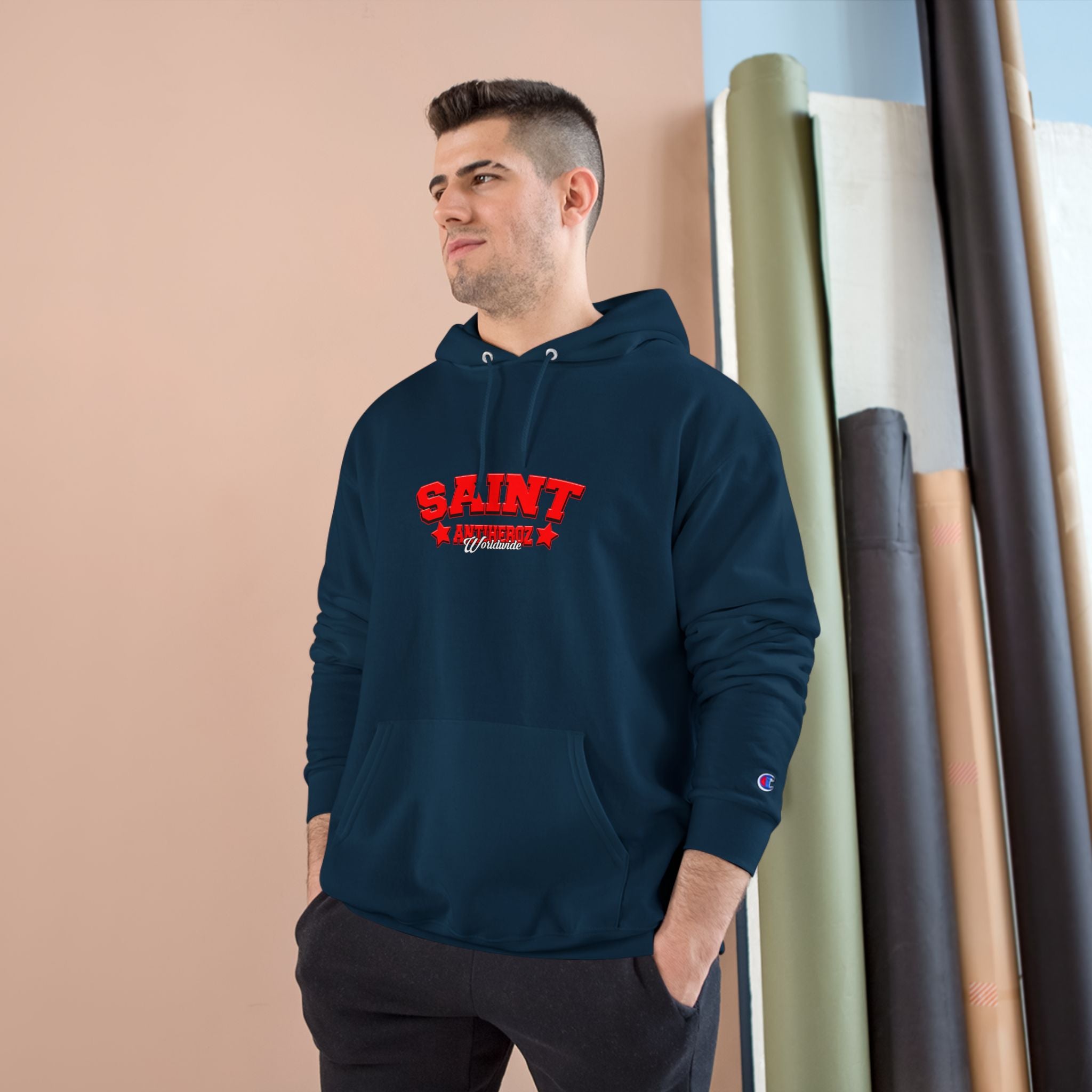 Saint Savior Hoodie — Religious Graphic Champion-Style Pullover