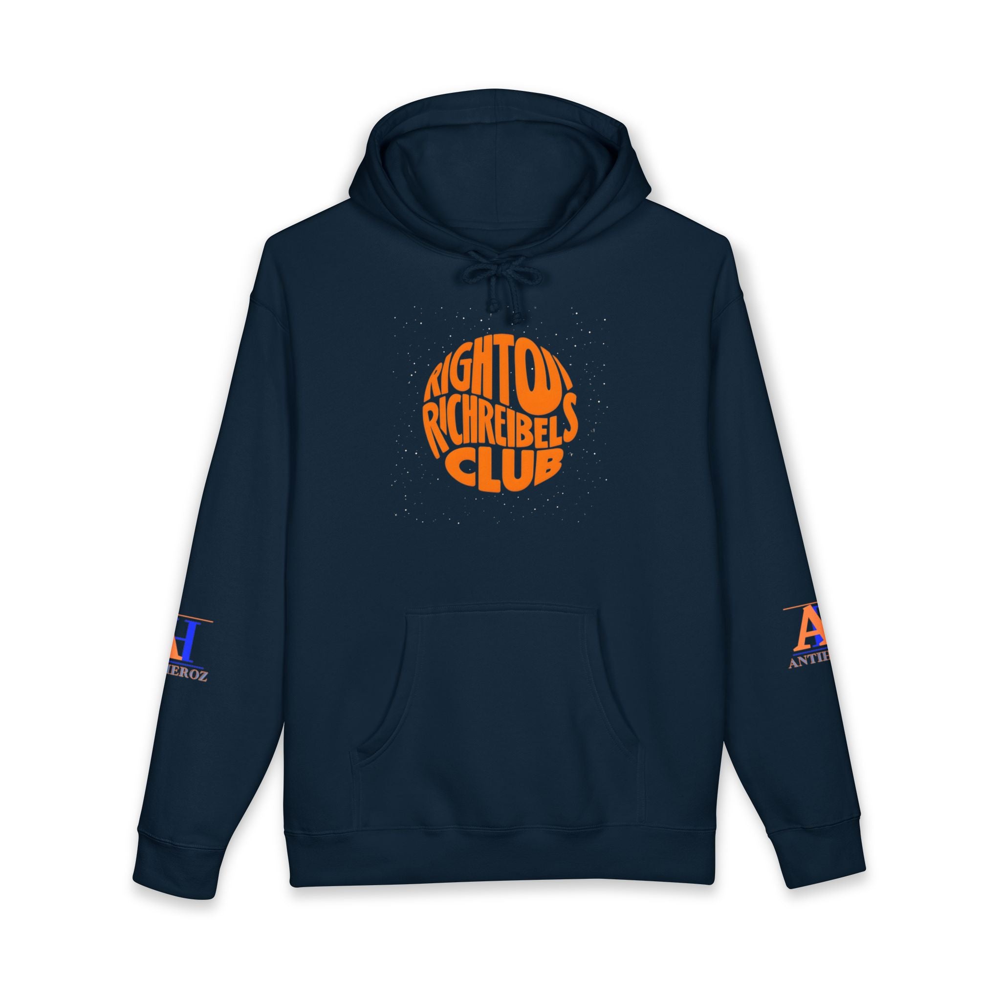 Hoodie — 'Righton Richrebels Club' Orange Logo & 'Anti' Back Graphic Hooded Sweatshirt