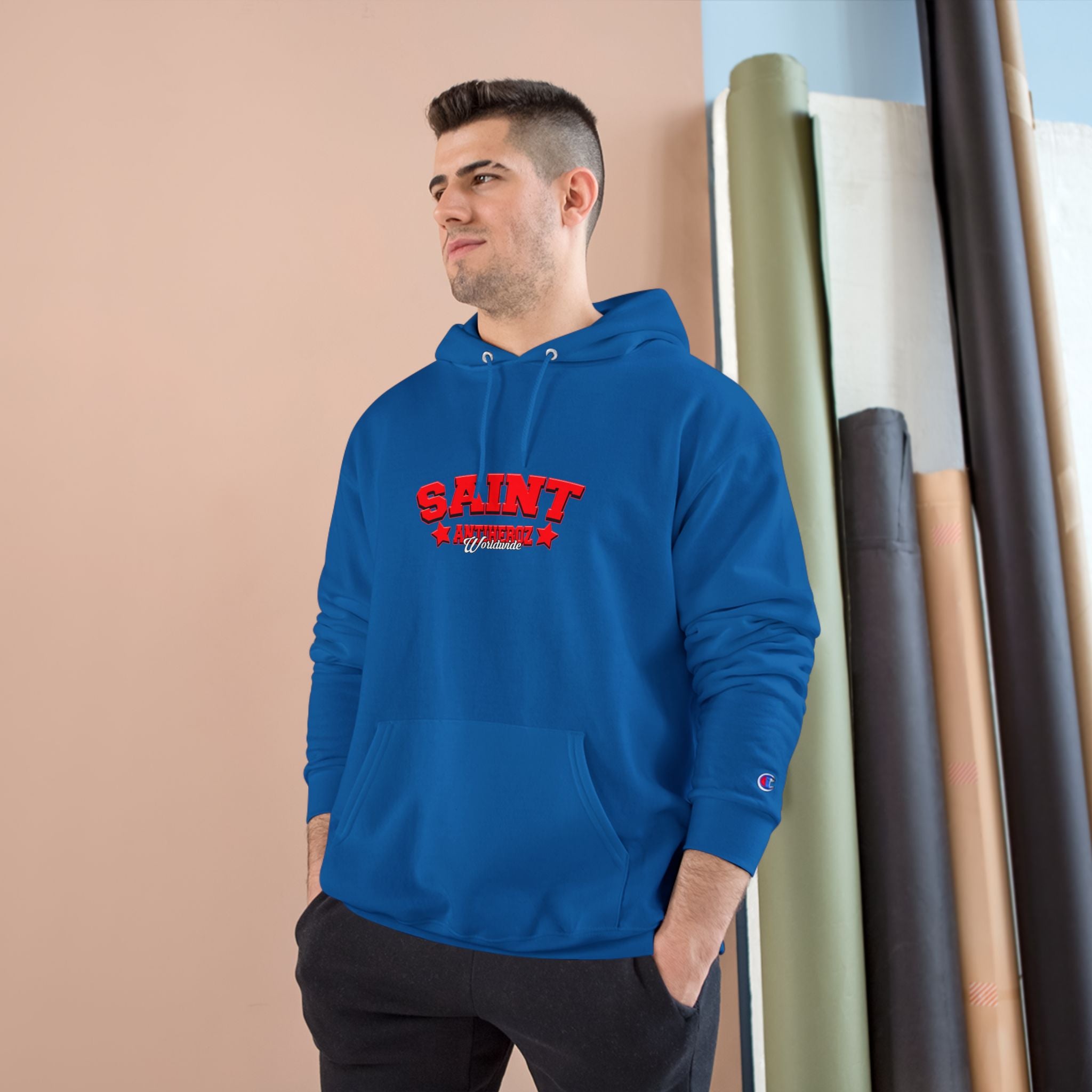 Saint Savior Hoodie — Religious Graphic Champion-Style Pullover