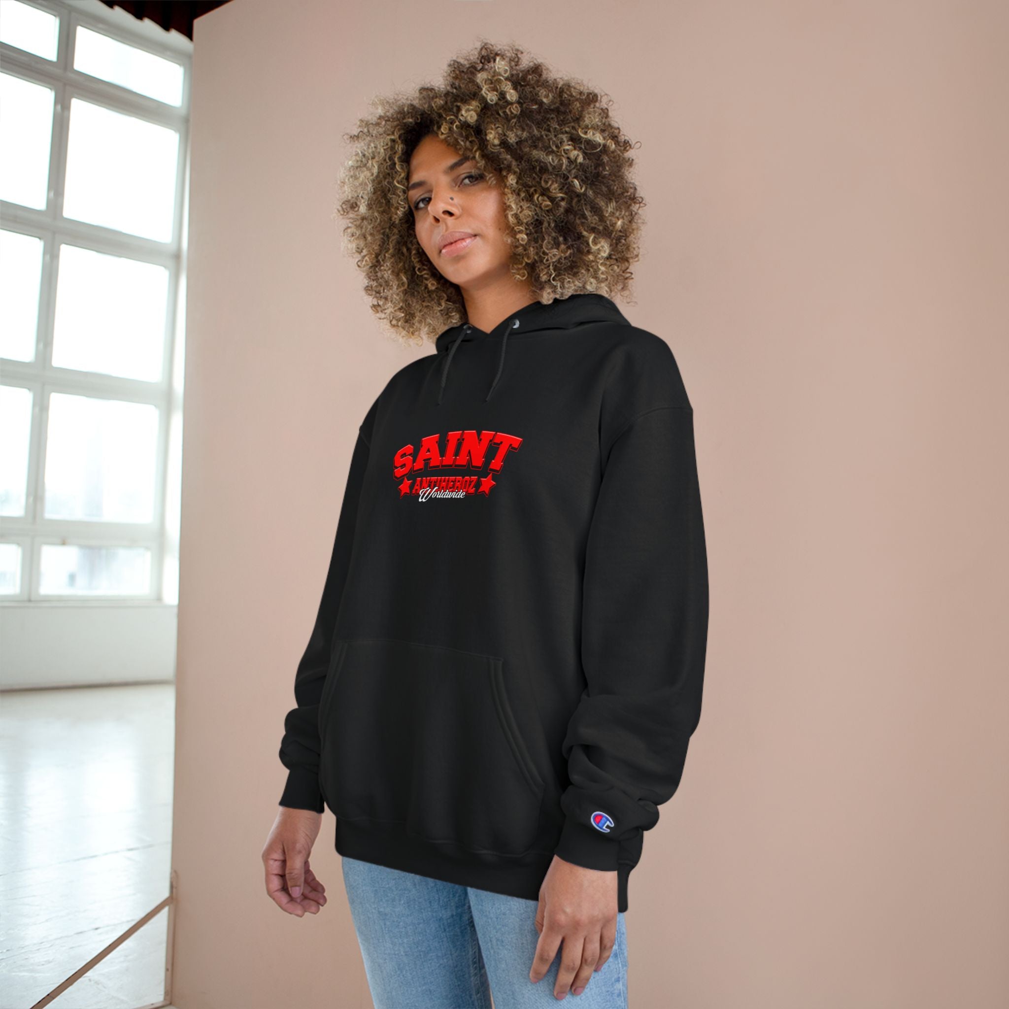 Saint Savior Hoodie — Religious Graphic Champion-Style Pullover