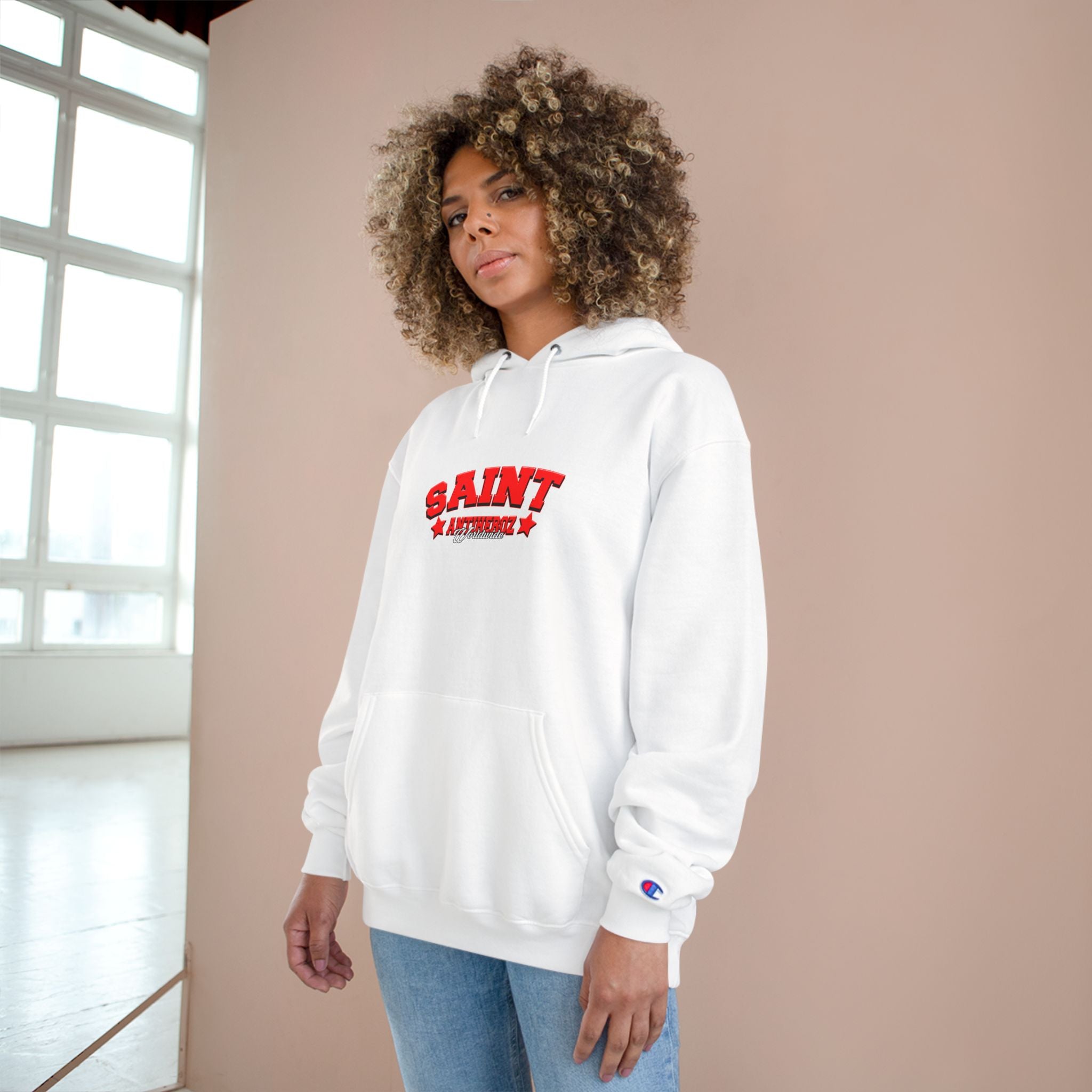 Saint Savior Hoodie — Religious Graphic Champion-Style Pullover