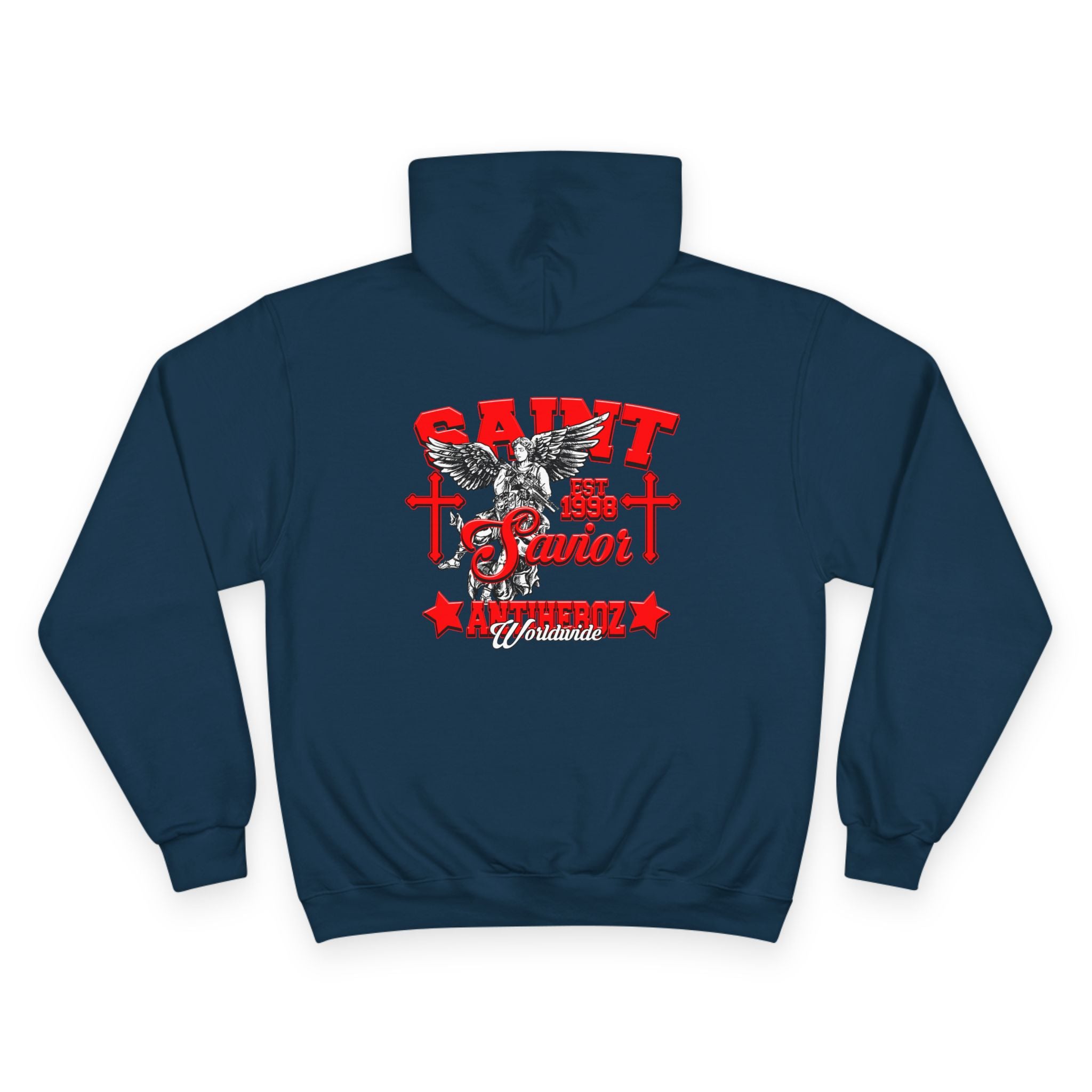 Saint Savior Hoodie — Religious Graphic Champion-Style Pullover