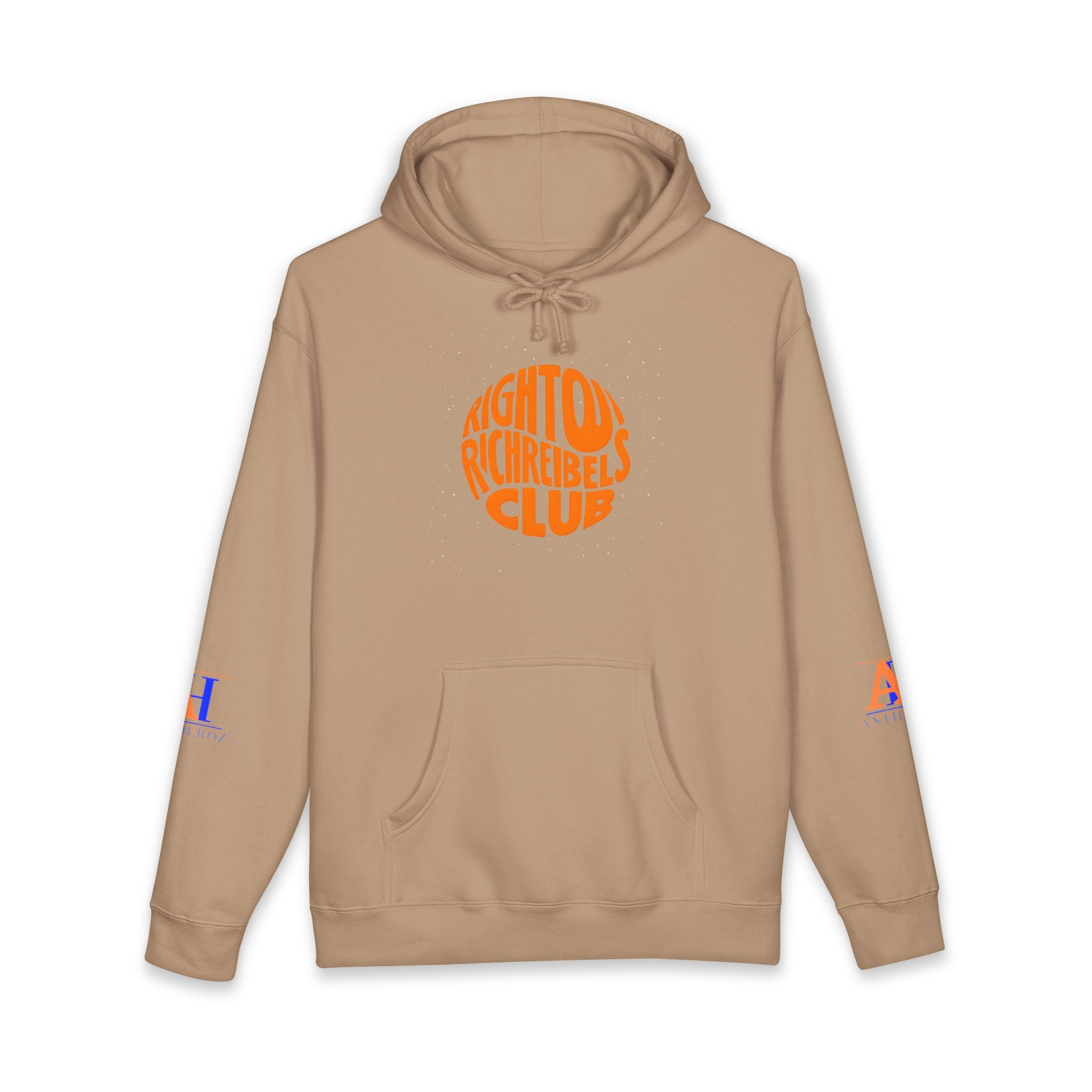 Hoodie — 'Righton Richrebels Club' Orange Logo & 'Anti' Back Graphic Hooded Sweatshirt