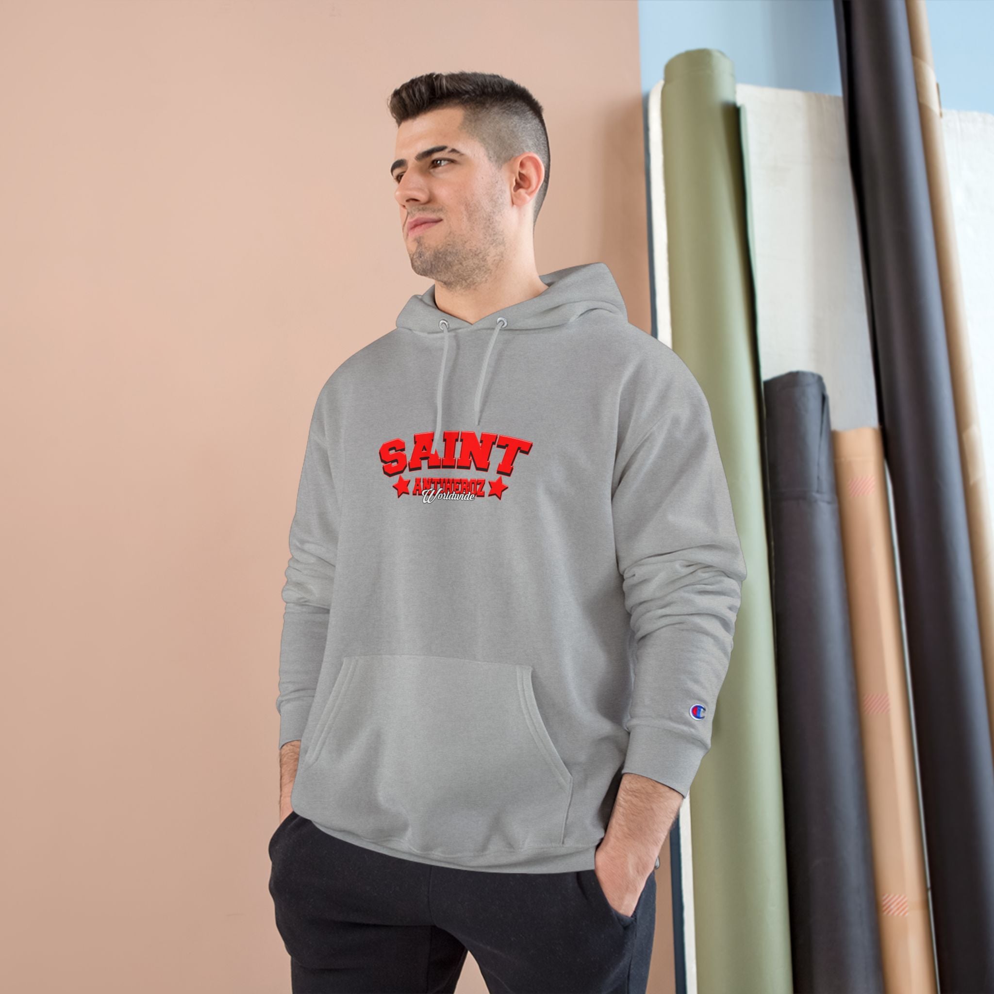 Saint Savior Hoodie — Religious Graphic Champion-Style Pullover