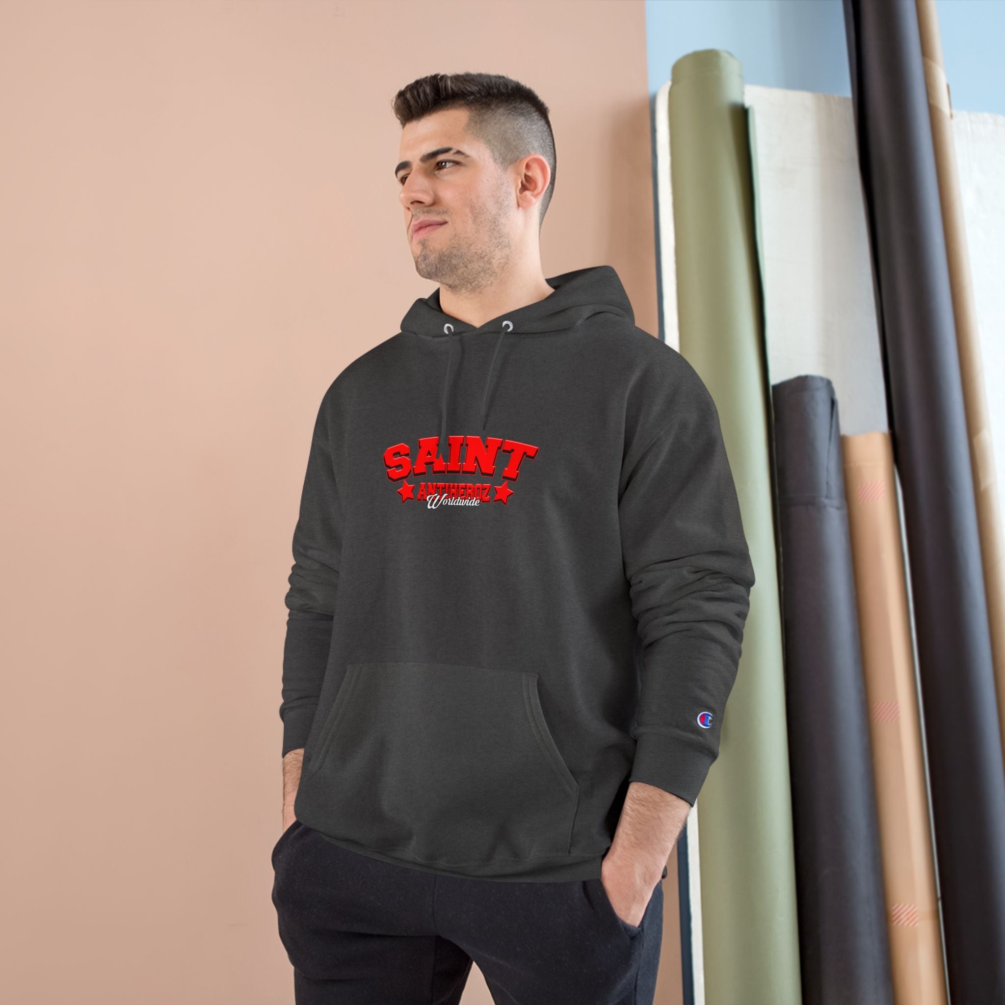 Saint Savior Hoodie — Religious Graphic Champion-Style Pullover