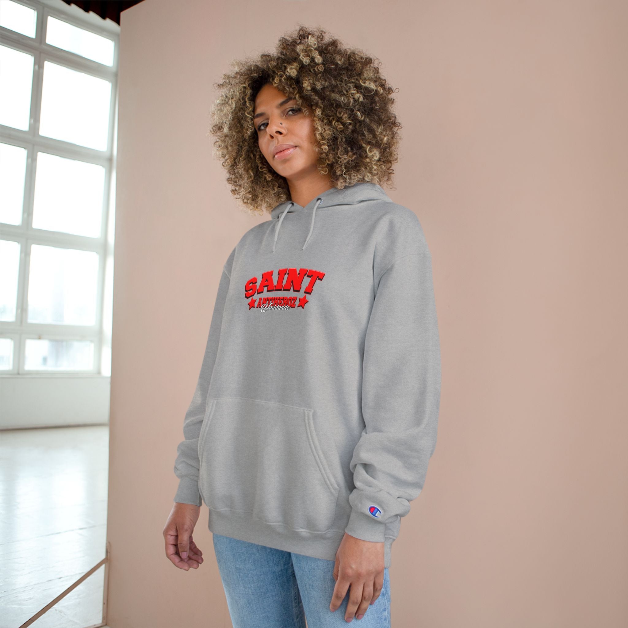Saint Savior Hoodie — Religious Graphic Champion-Style Pullover