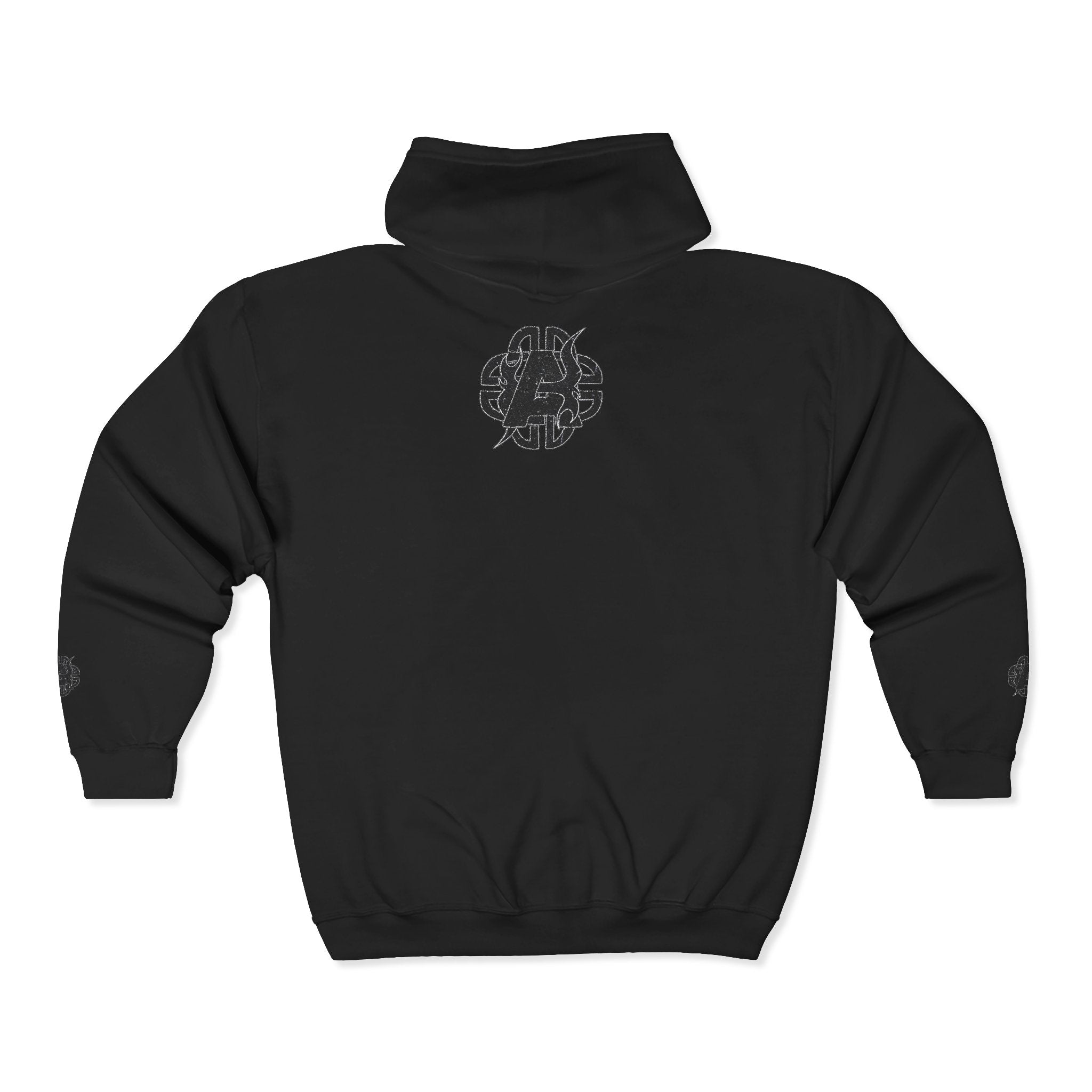 Full-Zip Hoodie with Minimalist Celtic Knot Logo — Black Zip-Up Sweatshirt
