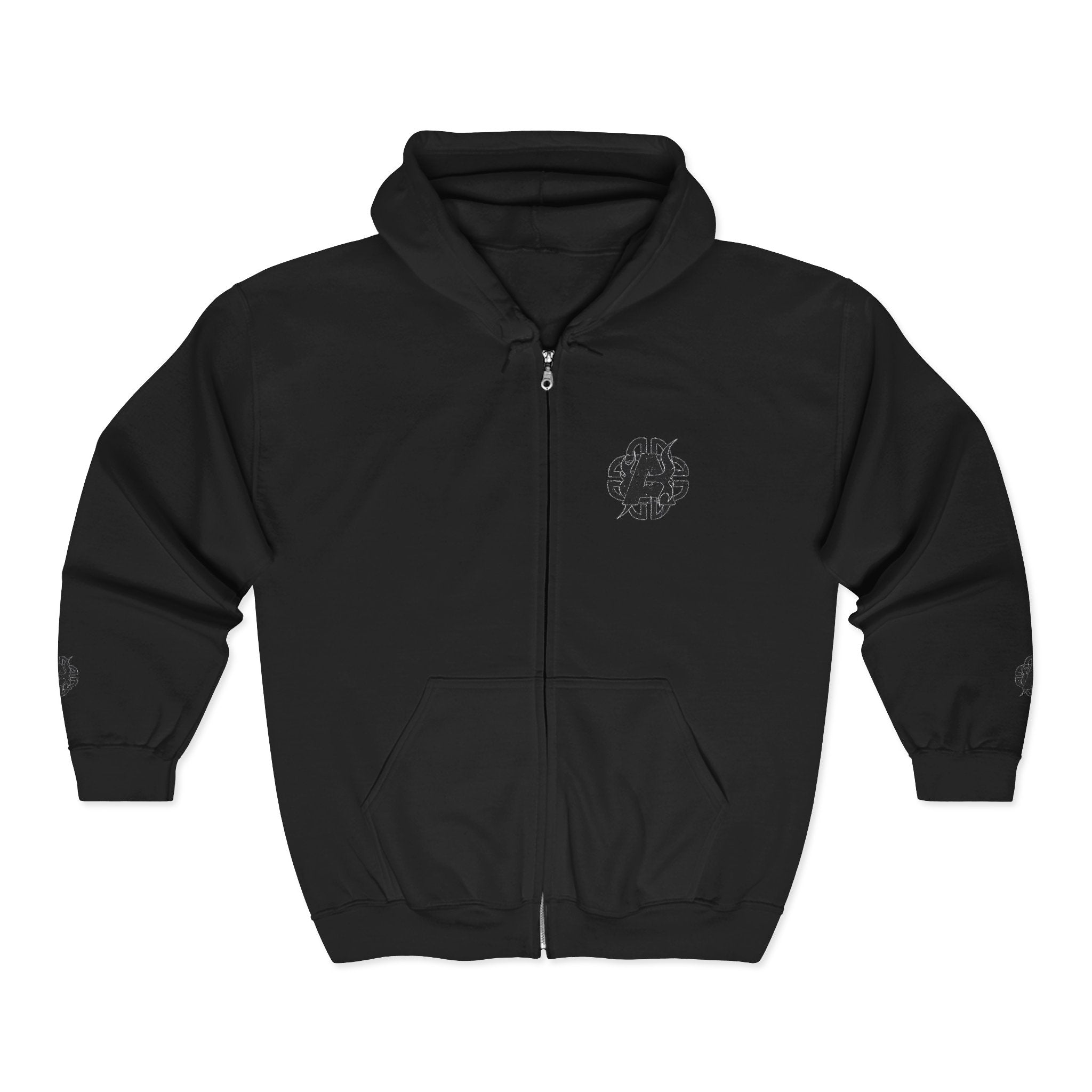 Full-Zip Hoodie with Minimalist Celtic Knot Logo — Black Zip-Up Sweatshirt
