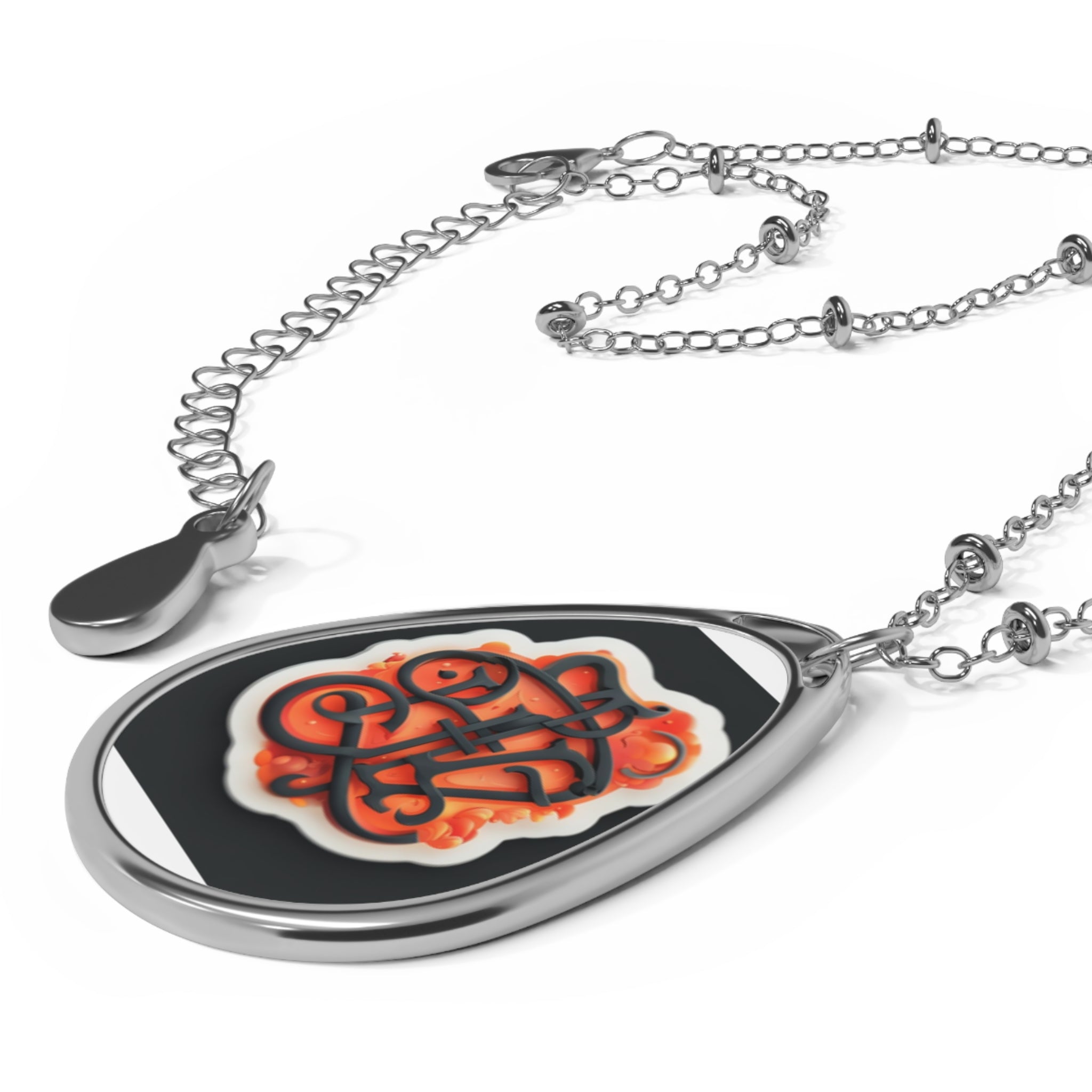 Oval Pendant Necklace — Gothic Orange Monogram Teardrop Necklace